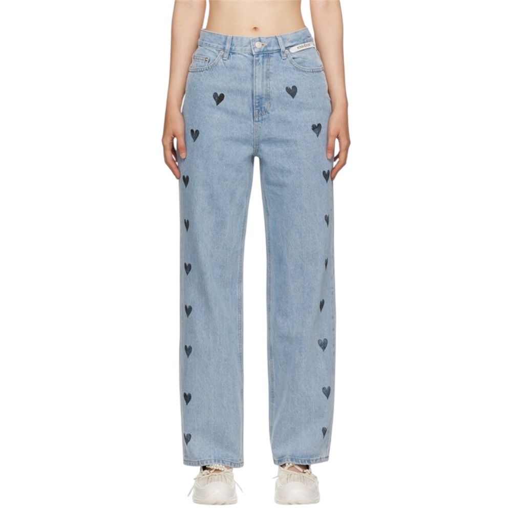 Kimhekim heart stamped jeans straigh leg light wash - size S/26